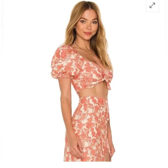 V. Chapman apple blossom flower print tie front crop top + skirt set size 2 XS - Picture 4 of 5